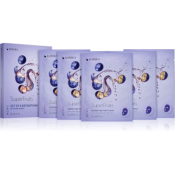 KORIKA SuperFruits Blueberry - Set of 5 Detoxifying Face Sheet Masks set de măști de față la un preț mai avantajos cu efect detoxifiant Blueberry - imagine 2